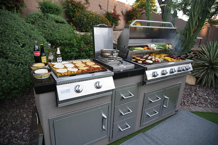 KoKoMo Teppanyaki, Griddle, Built-In BBQ Grill with Side Burner, Storage Drawers 7'6"