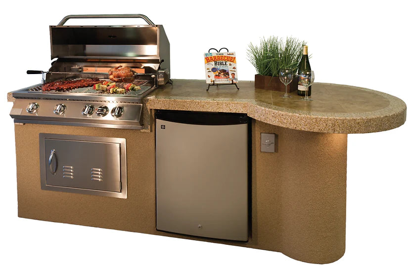 KoKoMo Maui 7'6" BBQ Island With 33" Round Bar on one end Led Lights and Built In BBQ